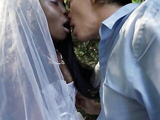 Black Bride And A Milky Groom Are Having Romp In The Forest